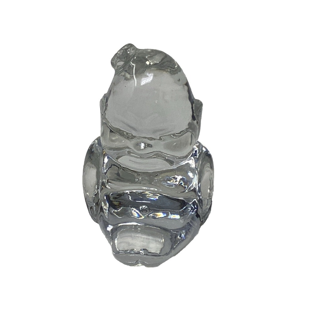 Vtg Clear Glass Wealth Happy Laughing Baby BUDDHA Statue Figurine Paperweight